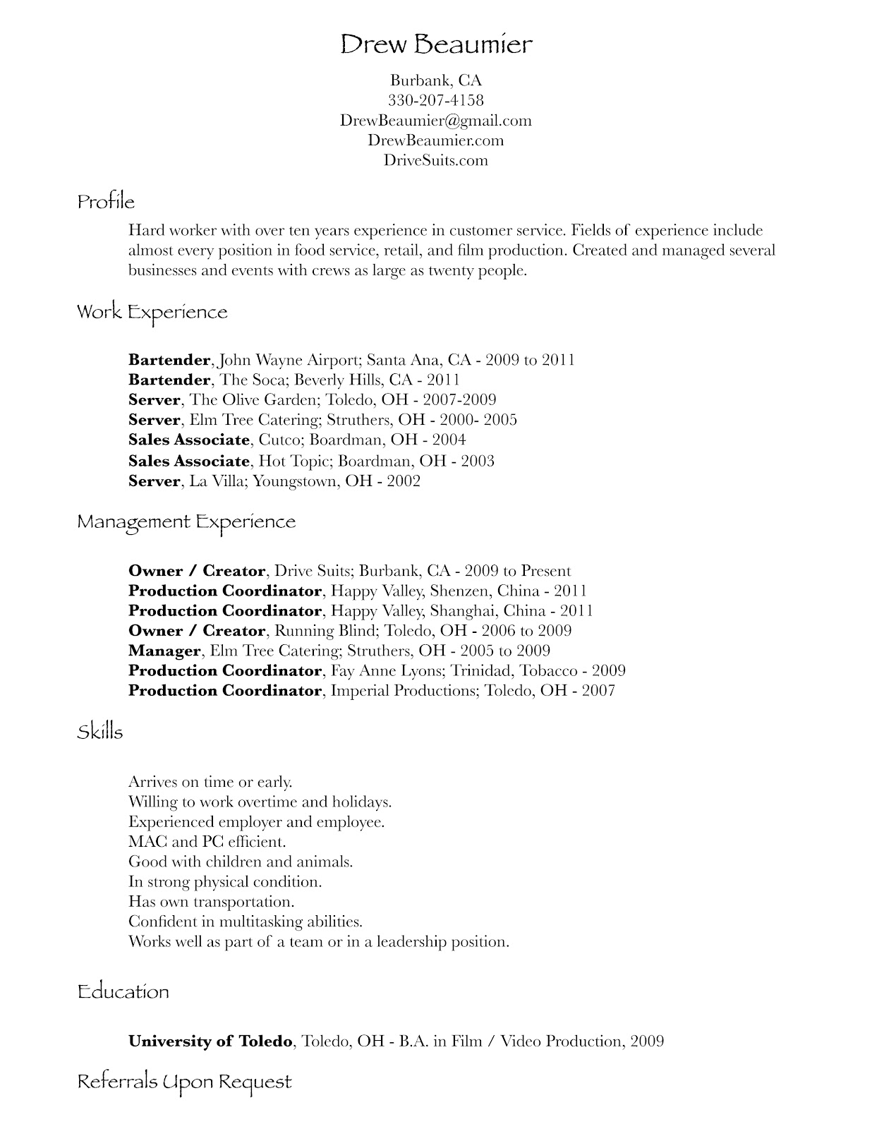 Sample cover letter for bartender server